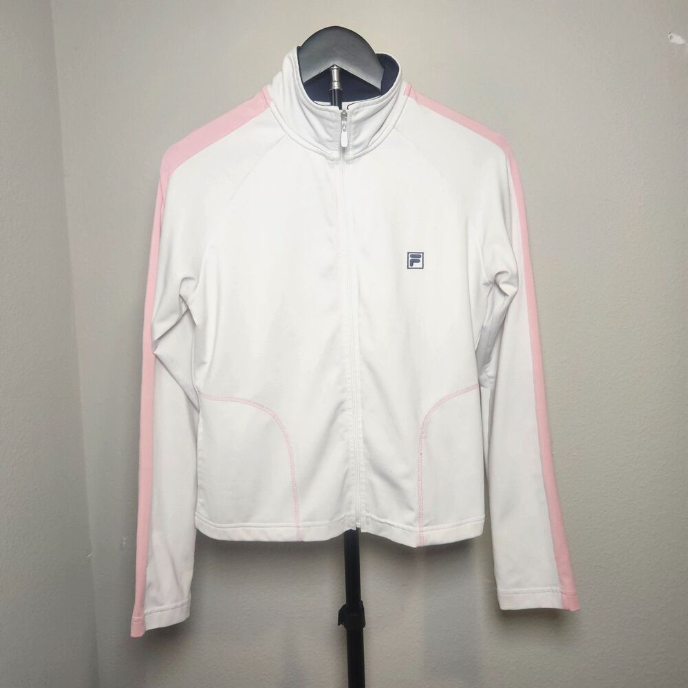 Fila Sport Womens Track Jacket Small White Pink Full Zip Athletic Y2K Activewear